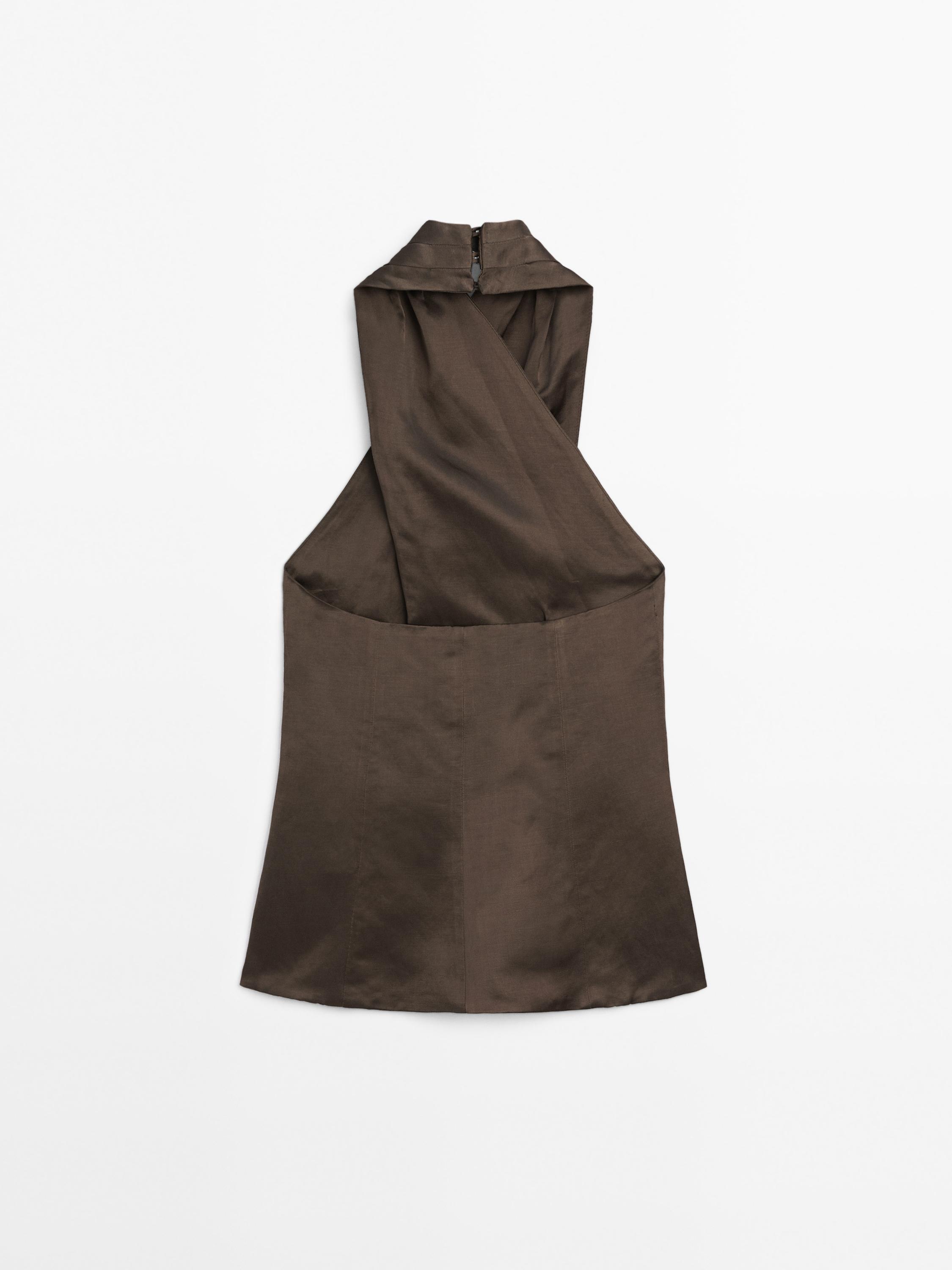 Linen blend halter neck waistcoat - STUDIO